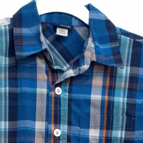 Basic Editions Boys Blue Polyester Button Up Shirt Plaid Flannel Short Sleeve L - Picture 6 of 8